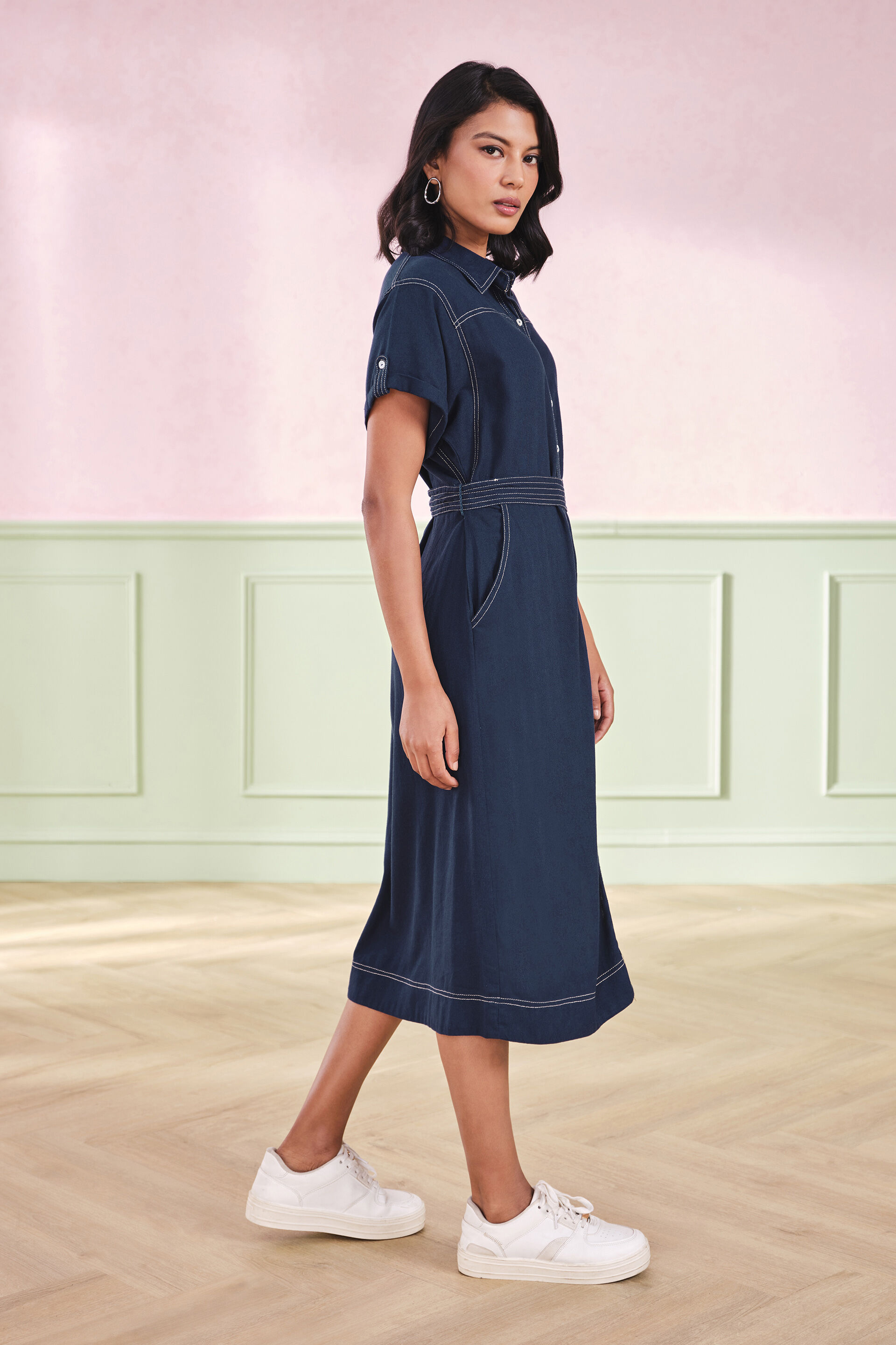 Cobalt Crush Viscose Blend Navy Dress, Navy, image 4